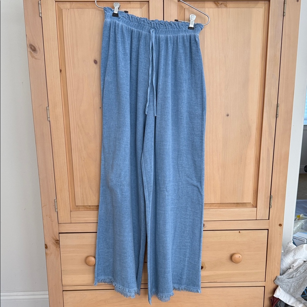 Venti6 Blue Wide-Leg cotton-linen blend Pants
